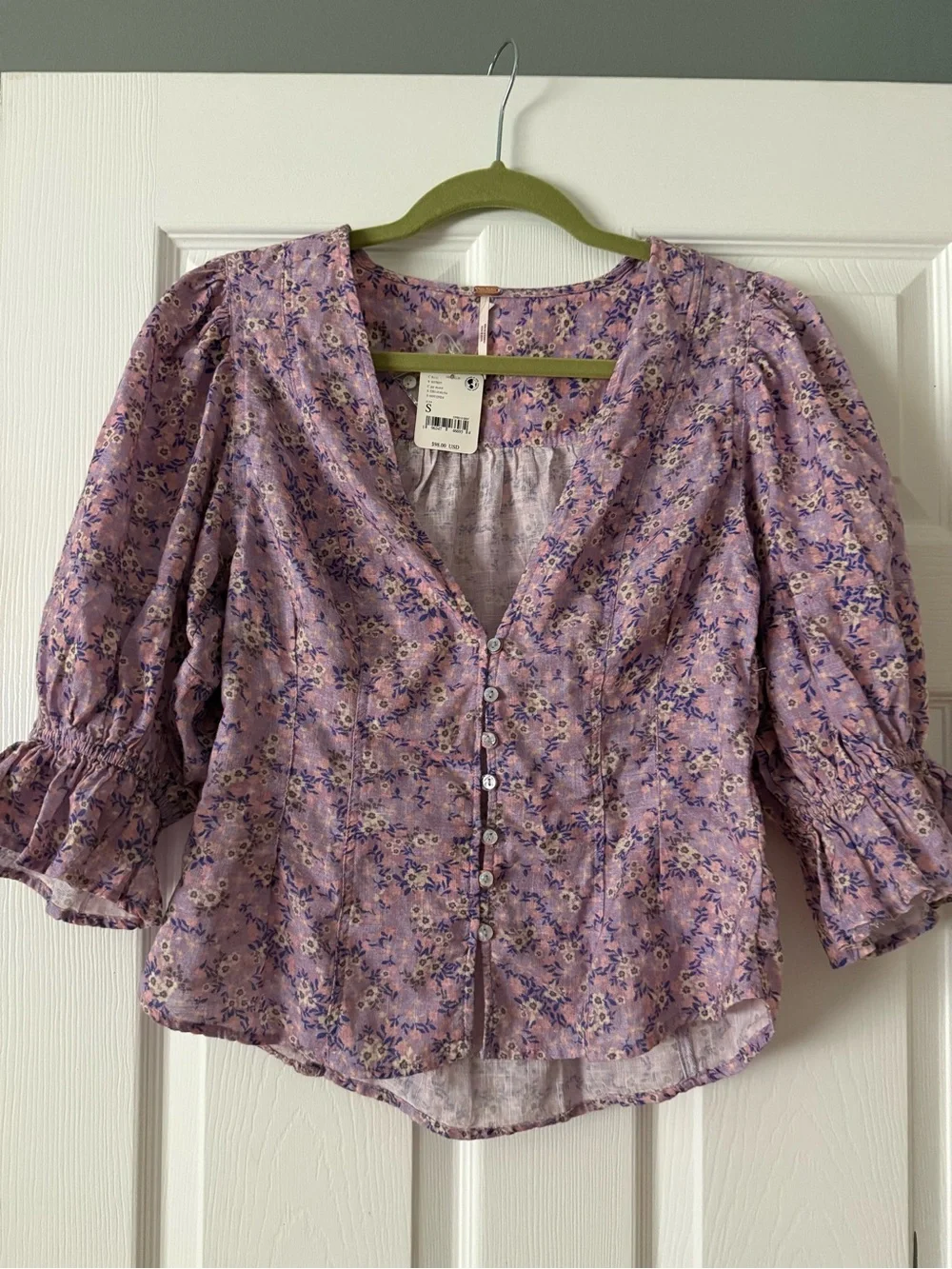NWT Free People Lavender Floral Button Blouse